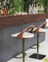 Tabourets de bar à cadre Chaises Style Bois de frêne de haute qualité avec base en acier inoxydable Sièges de luxe modernes Cuir de bar levé 1 pièce