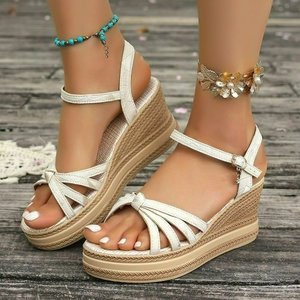 Sandales d'été élégantes à talon tressé avec boucle à lettres, style gladiateur à bout ouvert pour <span class=keywords><strong>femme</strong></span>, idéales pour un port confortable en extérieur - Product Image 4