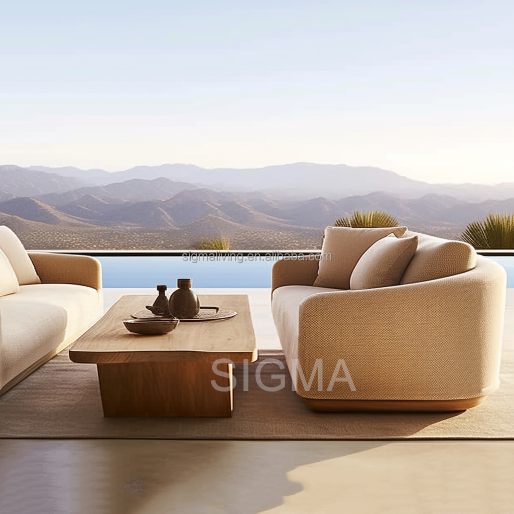 Luxury Outdoor Furniture Garden Wooden Frame Patio Sofa Set Teak Wood Upholstery Sofa