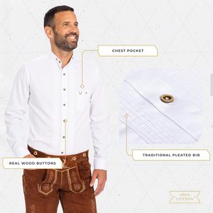 Chemise bavaroise sur mesure pour homme, manches longues, col boutonné, décontractée, tissée, 140g, style authentique allemand Oktoberfest, fermeture à un bouton - Product Image 4