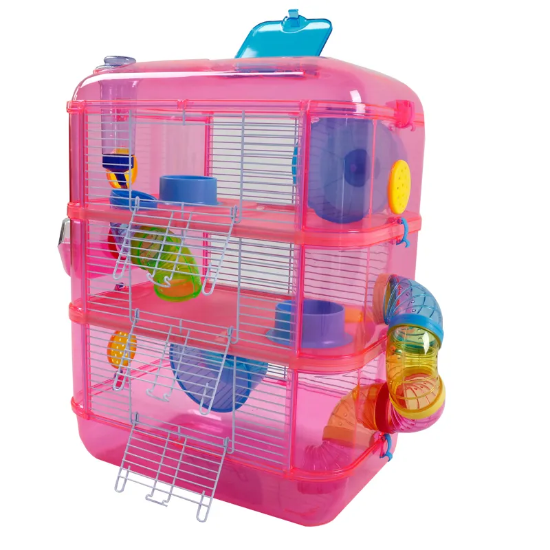 Katlanmış plastik hamster kafesi ile 3 katman plastik oyuncaklar hamster kafesleri