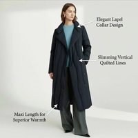 Manteau d'hiver matelassé classique pour femme, grande taille, 150g-200g de duvet, anti-plis, design uni, ceinture, revers, imperméable, coupe-vent, respirant