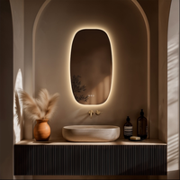 Miroir intelligent LED en forme de baril, écran tactile, IP44, miroir de salle de bain mural, miroir éclairé écologique pour la maison et l'hôtel