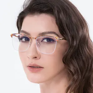 Новинка 2023, Модные металлические очки для чтения с полумесяцем и защитой от излучения