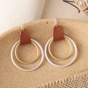 Faux Leather Earrings Stylish New Geometric <b>Sand</b> <b>Silver</b> Leather Pendant Earrings for Women Uionen 880 - Product Image 3