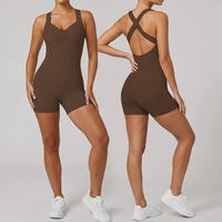 Combinaison de sport sans manches pour femme avec logo personnalisé, short de yoga, justaucorps dos nu croisé, vêtements de sport pour la gym