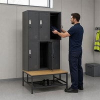 Armoire de rangement métallique à 6 portes avec banc, casiers en acier avec serrure à clé pour salle de sport, école, bureau, personnel, vestiaire