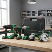 Ensemble d'outils sans fil vert et noir, kit d'outils électriques, perceuse, clé à chocs, meuleuse d'angle, scie, chargeur de batterie, coffret rigide, réparation à domicile