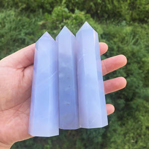 Vente directe d'usine Cristaux de chalcédoine bleue naturelle en forme de pointe de tour, baguette de quartz, pierres de guérison pour la décoration Feng Shui - Product Image 2