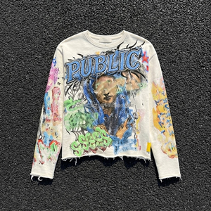 Camiseta de Manga Larga con Cuello Redondo y Estampado Gráfico para Hombre, Estilo Urbano, 100% Algodón, Tejido de Punto, Corte Holgado, Personalizada con Impresión DTG, OEM ODM - Product Image 1