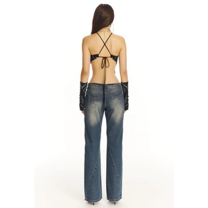 กางเกงยีนส์เดนิมวินเทจฟอกสีขาดๆ 100% ผ้าฝ้าย เอวต่ำ สำหรับผู้หญิง - Product Image 6