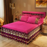 Parure de lit hiver européenne brodée de dentelle, draps et couvre-lit épais de haute qualité, ensemble 4 pièces