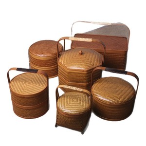 July 7th Handmade <b>Bamboo</b> Woven Basket Round Double Layer Lidded Food <b>Container</b> Traditional Style Tea Storage Box - Product Image 5