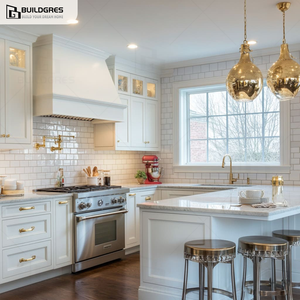 Buildgres Armoires de cuisine blanches en sourdine avec tiroir coulissant sans couture intégré dans l'effet personnalisé <span class=keywords><strong>hotte</strong></span> îlot panneau Design moderne - Product Image 3