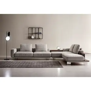 Zeen sofá italiano moderno en forma de L de lujo seccional esquina blanca Villa de terciopelo sofá de 5 plazas con almohadas Chaise