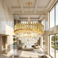ENSEMBLE Personnalisé Rustique Métal Rond Grand Nordique Lustres De Luxe Hôtel Salon Pendentif Plafonnier Led Moderne Cristal