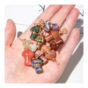 Healing Reiki Crystal Rose Quartz Mushroom Colgante Chapado en <span class=keywords><strong>oro</strong></span> Natural Gem Stone Charm para mujeres Hombres Collar Joyerí<span class=keywords><strong>a</strong></span> de moda - Product Image 1