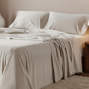 100% Cotton Percale Woven Modern <strong>Beige</strong> Breathable Queen <strong>Bed</strong> <strong>Sheets</strong> 4 Piece Set Hotel &amp; Home Use - Product Image 1