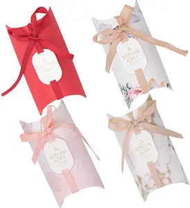 Kotak Bantal Kertas Kraft Kotak Hadiah Kotak Permen dengan Pita untuk Pesta Pernikahan Pesta Ulang Tahun Pesta Baby Shower Pesta Sekolah