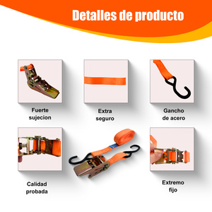 Sangle d'arrimage à cliquet 25mm X 5m, crochets en J, sangle d'arrimage en acier polyester durable, capacité 250KG-500KG, raccords d'extrémité à crochet en J 024735 - Product Image 4