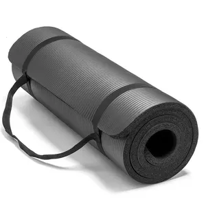 Grosir Kustom Murah 10Mm 15Mm 20Mm Tebal Hitam Latihan NBR Yoga Mat Oem dengan Tali Membawa