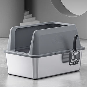 Leicht zu reinigende Kitty-Katzen toilette Große Katzen toilette Edelstahl Offene, hochs eitige Katzen toilette - Product Image 1