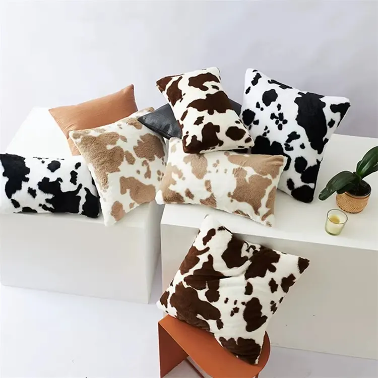 Recién llegado, funda de almohada estampada con patrón de vaca de piel sintética suave de felpa cálida de invierno