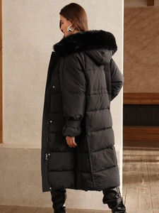 Femmes Long À Capuche Col De Fourrure Amovible Épais Noir Veste Vers Le Bas Parka Abrigo De <span class=keywords><strong>Plumon</strong></span> - Product Image 2