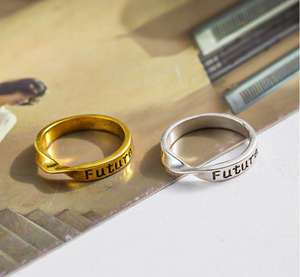 Bandas torcidas de acero inoxidable inspiradoras clásicas Keep <span class=keywords><strong>Going</strong></span> Ring Mujeres Hombres Niños Forma ovalada Declaración Piezas de joyería Fiestas - Product Image 5