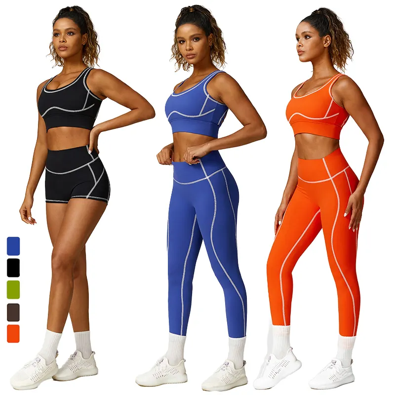 3 pezzi di abbigliamento Fitness Yoga Set da palestra da donna lifting glutei Leggings Sexy di bellezza posteriore reggiseno sportivo da palestra Activewear da donna Set di allenamento