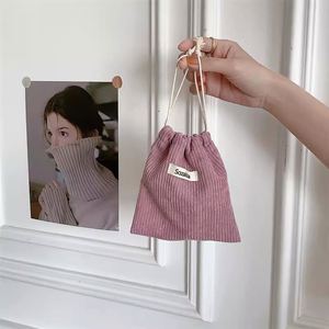 Solid Color Corduroy Woven Label Storage Jewelry With <b>Drawstring</b> <b>Makeup</b> Pouch <b>Bag</b> - Product Image 3