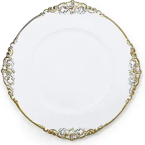13英寸皇家古董白色圆形复古晚餐充电器用于盘子婚礼接待充电器用于桌子设置的平板充电器