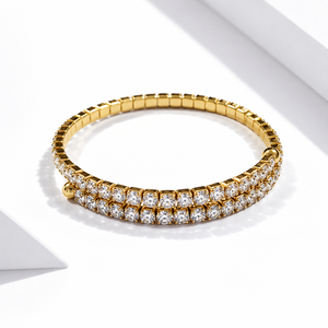 Pulsera de Doble Hilera de Circonitas Cúbicas de Acero Inoxidable con Baño de Oro de 14K, Diseño Circular Segmentado, para Mujer, Modelo SZ1948 - Product Image 1