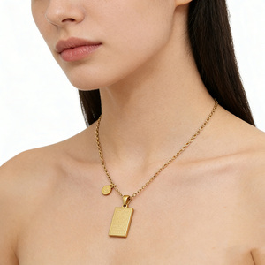 Collar Personalizado <span class=keywords><strong>de</strong></span> Moda <span class=keywords><strong>para</strong></span> Mujer, Cadena <span class=keywords><strong>de</strong></span> Doble Cara con 12 Dijes Rectangulares, Chapado en Oro, Joyería <span class=keywords><strong>de</strong></span> Acero Inoxidable, Colgante del Zodiaco - Product Image 3