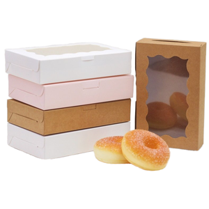 <b>White</b> Brown Pink Kraft Paper Square <b>Boxes</b> with Transparent Window Self-Erecting Bakery Food <b>Boxes</b> for Bread for Gifts - Product Image 1