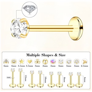 Juego de pendientes de acero inoxidable dorado con forma de flor geométrica y engaste de punta para perforación de oreja, regalo de joyería - Product Image 2
