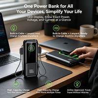 Batterie externe 100W PD à charge rapide 20000mAh avec câble Type-C intégré, chargeur portable multi-appareils avec écran LED