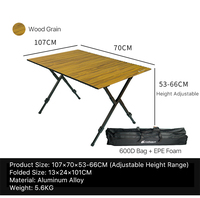Table d'appoint de camping légère en aluminium, pliable et portable, avec pieds réglables