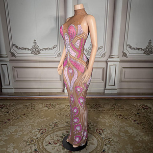 Novance Y5453 Abito da Sera Trasparente con Strass di Lusso per <span class=keywords><strong>Donna</strong></span>, Vestito Aderente con Collo Alto per Feste di <span class=keywords><strong>Laurea</strong></span> - Product Image 4