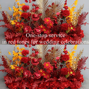 การจัดดอกไม้ทางเดินงานแต่งงานแบบกำหนดเองด้วยดอกกุหลาบสีแดง กล้วยไม้ และไฮเดรนเยีย ดอกไม้ประดิษฐ์ตั้งพื้นสุดหรู - Product Image 1