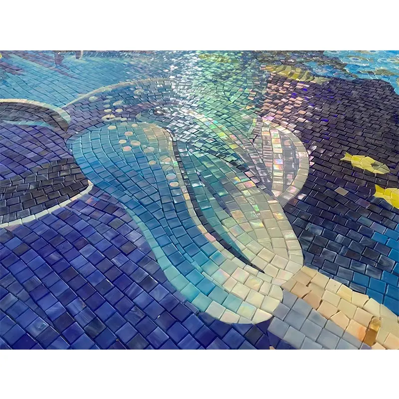 Custom Design Handmade Picture Mural Tiles Outdoor Pool Swimming Ceramic Glass Waterjet Mosaic