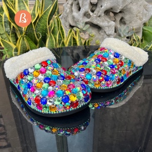 Sandalias de Mujer, Pantuflas EVA con Pedrería, Logotipo, Antideslizantes, Planas, Cerradas, para Invierno, Aumentan la Estatura, Zapatos para Exteriores - Product Image 3