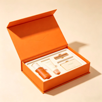 Flip magnétique personnalisé  Coffret cadeau cosmétique haut de gamme en carton rigide orange avec pré-remplissage  Insert en mousse EVA découpé sur mesure pour emballage de kit de soins de la peau OEM ODM