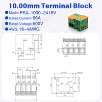 Bloc de bornes à levier à ressort AOSI 10 mm DG2216V 66A 600V 18 à 4 AWG, connecteur PCB pour alimentations industrielles