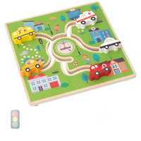 Juego de laberinto de tráfico de madera, juguete educativo interactivo para niños de 2 a 4 años y de 5 a 7 años