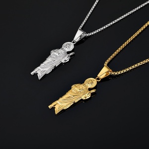 Collier en acier inoxydable San Judas Tadeo, pendentif Saint Jude en or 18 carats, chaîne cubaine, bijoux religieux pour hommes, style hip-hop - Product Image 5