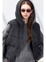 Gilet matelassé en maille mélangée cachemire pour femme, col montant, fermeture éclair, poches passepoilées, coupe carrée, duveteux, chaud, hiver, écologique, en duvet de canard blanc
