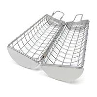 Panier de cuisson rond en acier inoxydable avec poignée antidérapante pour barbecue en plein air, camping, viande, légumes et fruits de mer