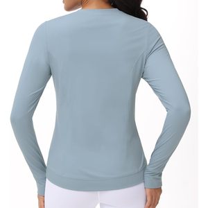 Women's Long Sleeve Compression Shirt Cross Hem Fitted Athletic Workout Top Yoga Running T-Shirt With Thumb Hole - Product Image 4