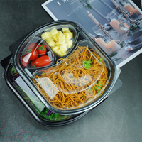 Conteneur alimentaire jetable biodégradable en gros avec couvercle transparent, boîtes à emporter uniques, compatibles micro-ondes, boîte en plastique noire à 3 compartiments